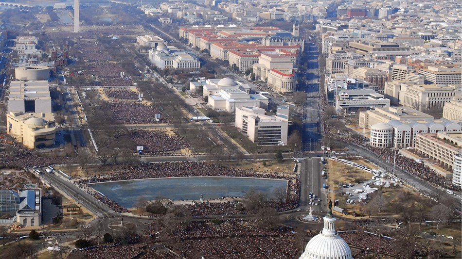 Aerial view of inauguration crwods