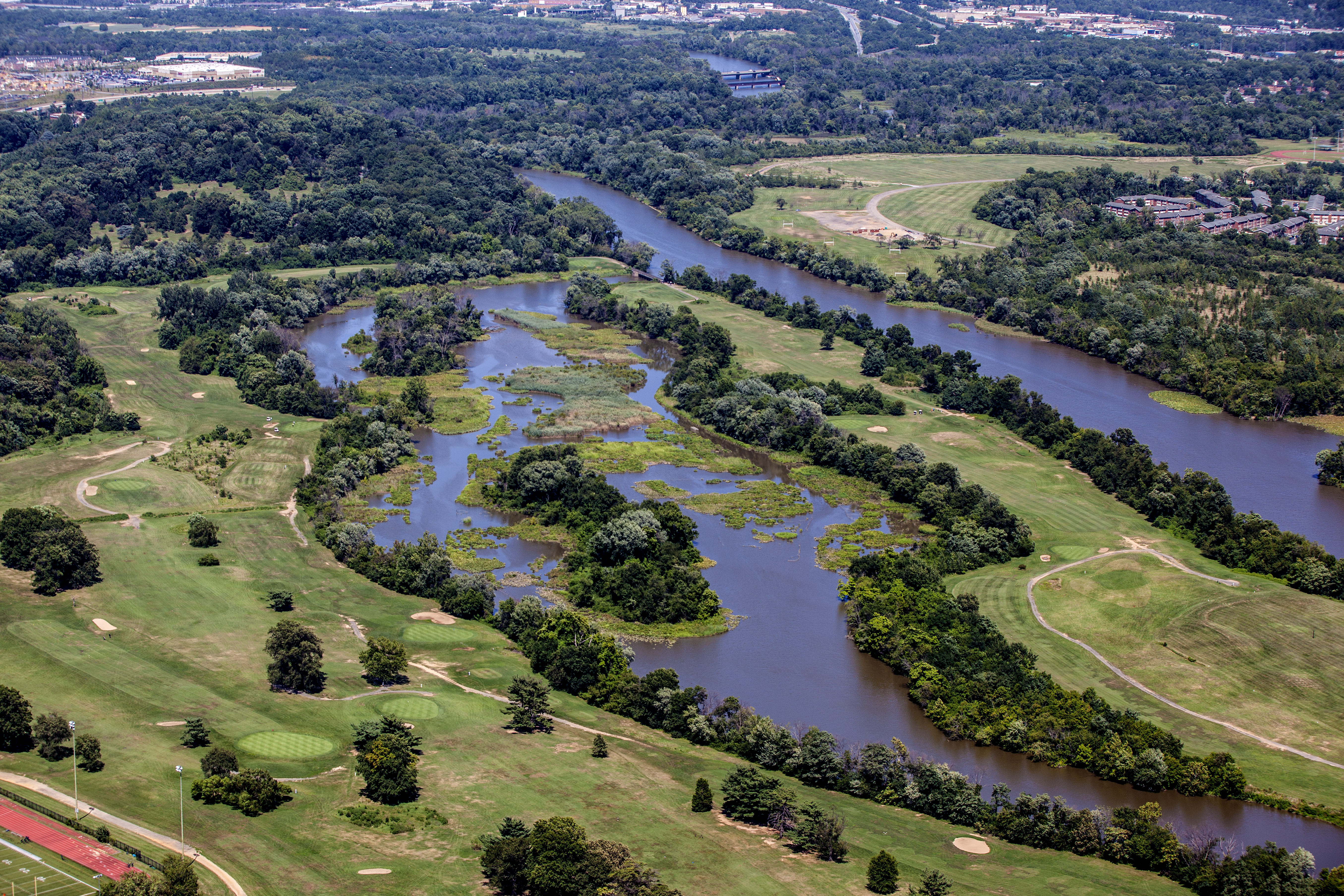 Aerial view of Langston Golf Course in Washington, D.C. Aerial view of Langston Golf Course in Washington, D.C.