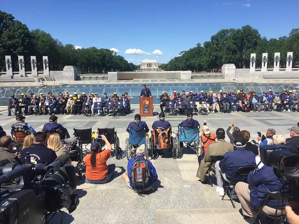 World War II Veterans in the memorial during a presentation