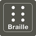 Braille icon in grey and white