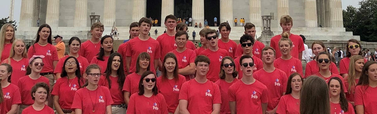 Chorus singing near the Lincoln Memorial