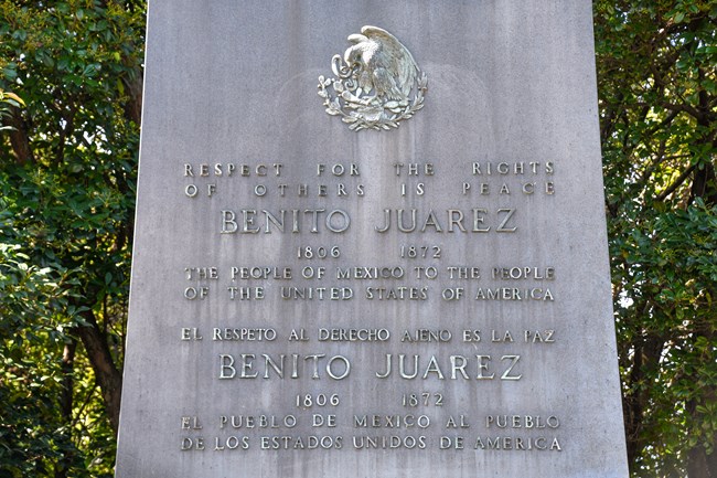 Granite pedestal with Juarez epitaph