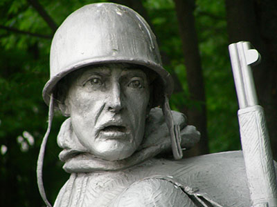 Headshot of 7 ft., 1,000 lb. stainless steel statue at Korean War Veterans Memorial. Headshot of 7 ft., 1,000 lb. stainless steel statue at Korean War Veterans Memorial.