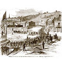 Federal troops circling the United States Flag at Natchez Under-The-Hill