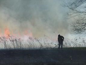 Firefighter in smoke.