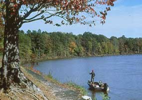 A fisherman in a boat along the Natchez Trace Parkway