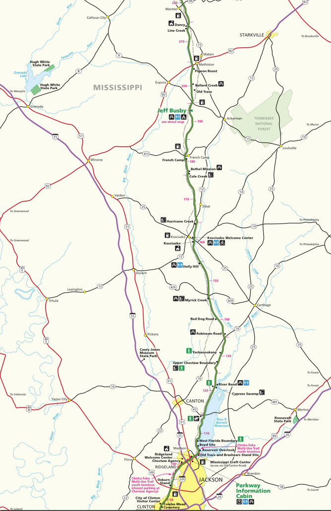 Natchez Trace Parkway Map Milepost 222-111