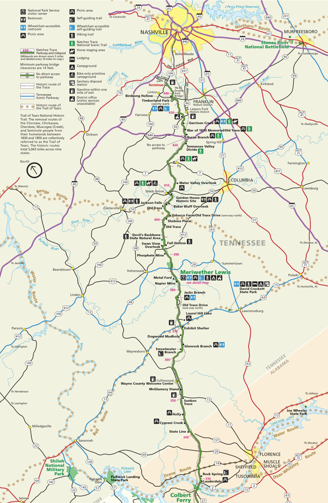 Natchez Trace Parkway Map Milepost 444-333