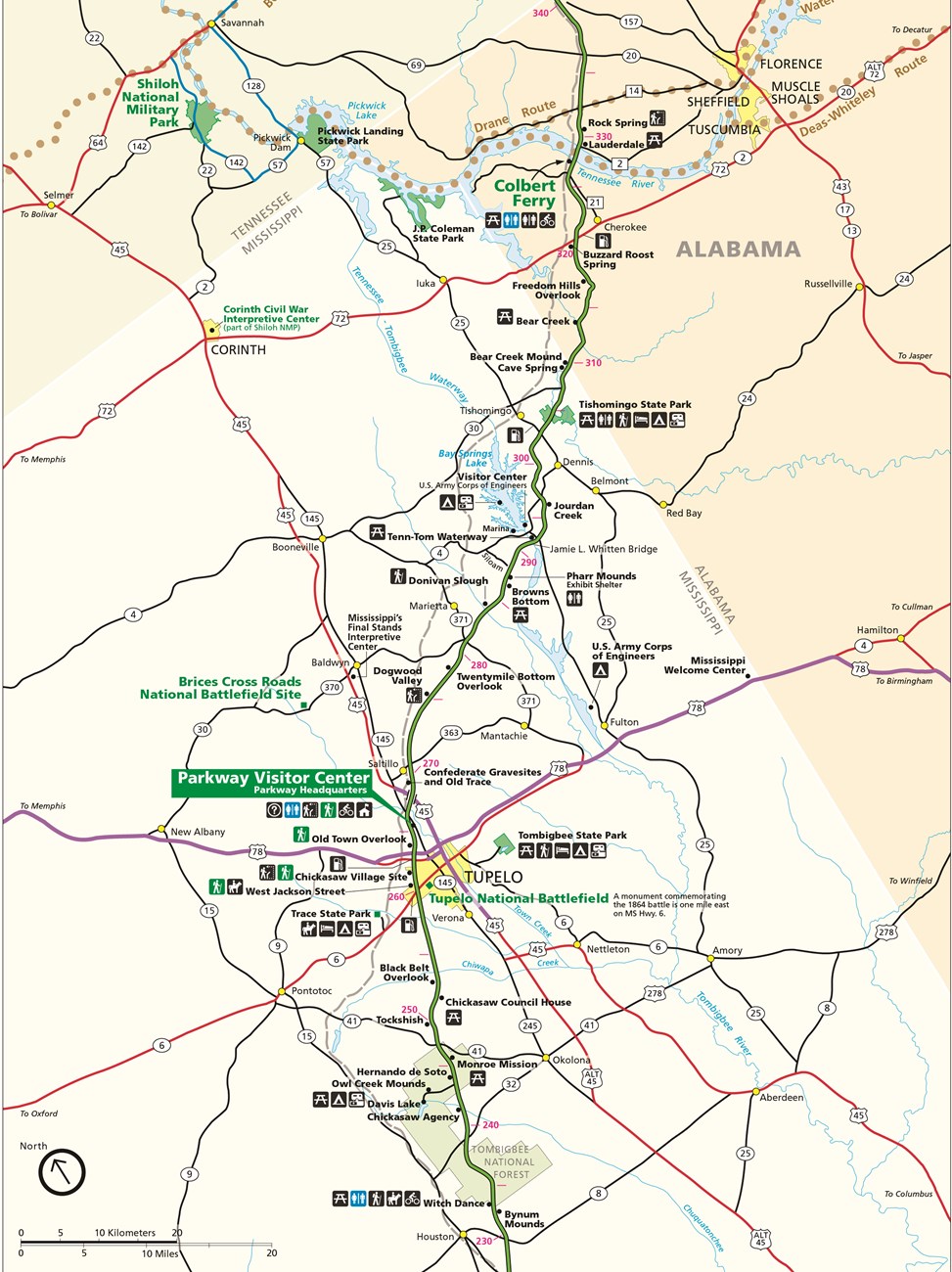 Natchez Trace Parkway Map Milepost 340-230