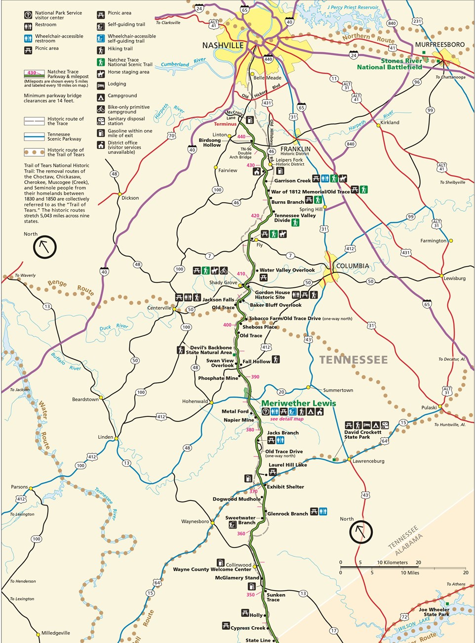 Natchez Trace Parkway Map Milepost 444-340