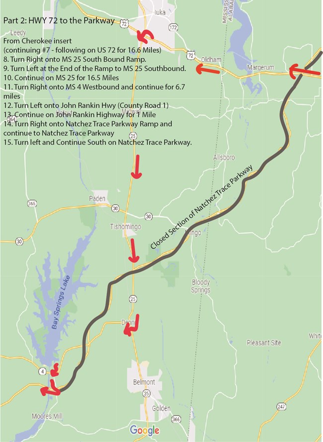 A map of HWY 72 south to the Parkway with same directions as on page