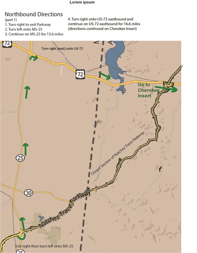 Map of detour from milepost 303 to HWY 72 with the same text as on the webpage.