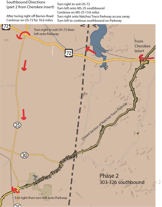 A map showing the southbound detour with the same directions as on the webpage.