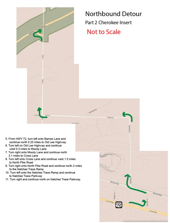 A map of the detour through the Cherokee area with text directions the same as on the web page.