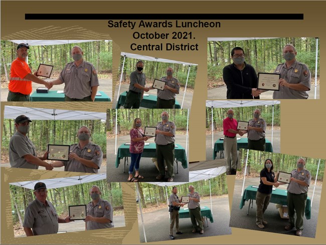 A series of 9 photos of the superintendent handing certificates to Parkway staff.