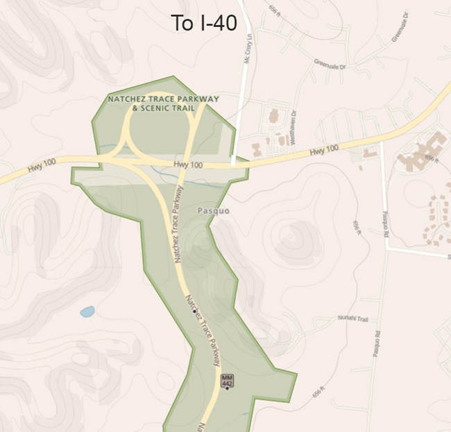A map indicating the parkway entrance at HWY 100