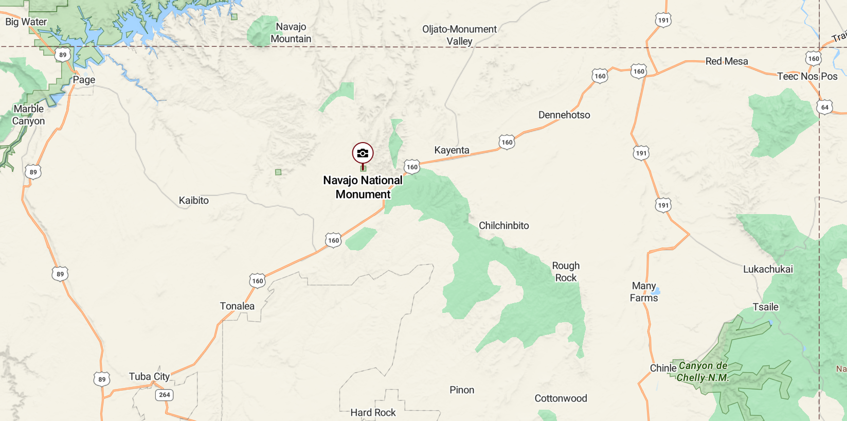 Overview of map to Navajo National Monument