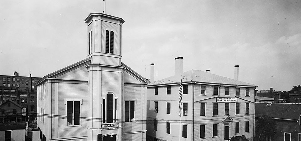 Historic black and white photo of the Seamen's Bethel and Mariners' Home