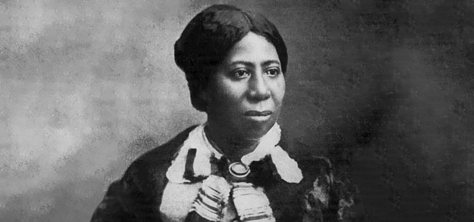 Historic black and white seated portrait of Anna Douglass