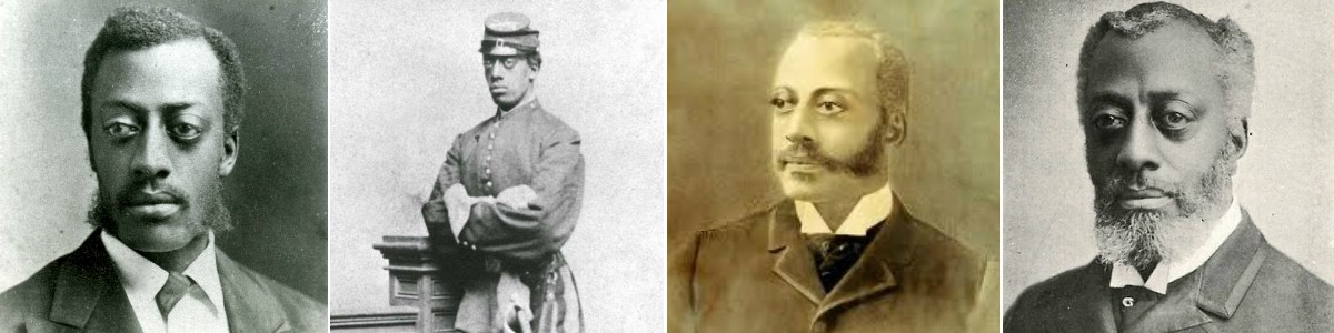Images of Charles Douglass as a young man, in Union Army uniform, as an older man, and a drawing of him as an older man.