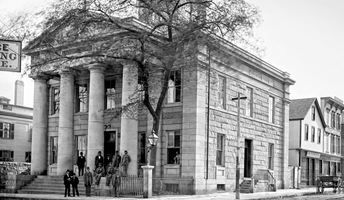 Black and white photo of the U.S. Custom House.