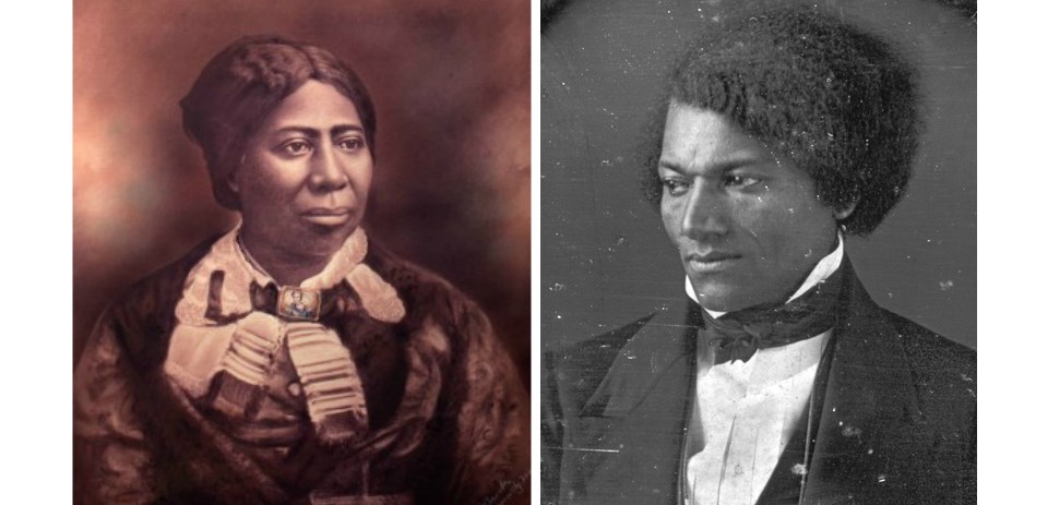 Left, Anna Murray portrait; right, Frederick Douglass portrait