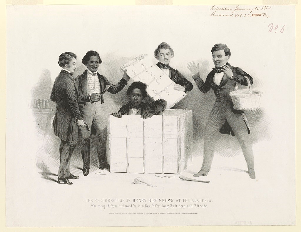 henry box brown- loc Men help Henry Brown out of a wooden crate.