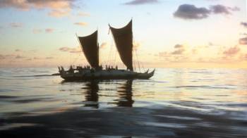 a traditional double-hulled sailing vessel