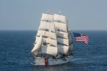 sailing vessel with American flag