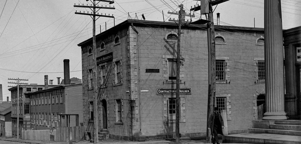 Historic black and white photo of Rodman Candleworks building.