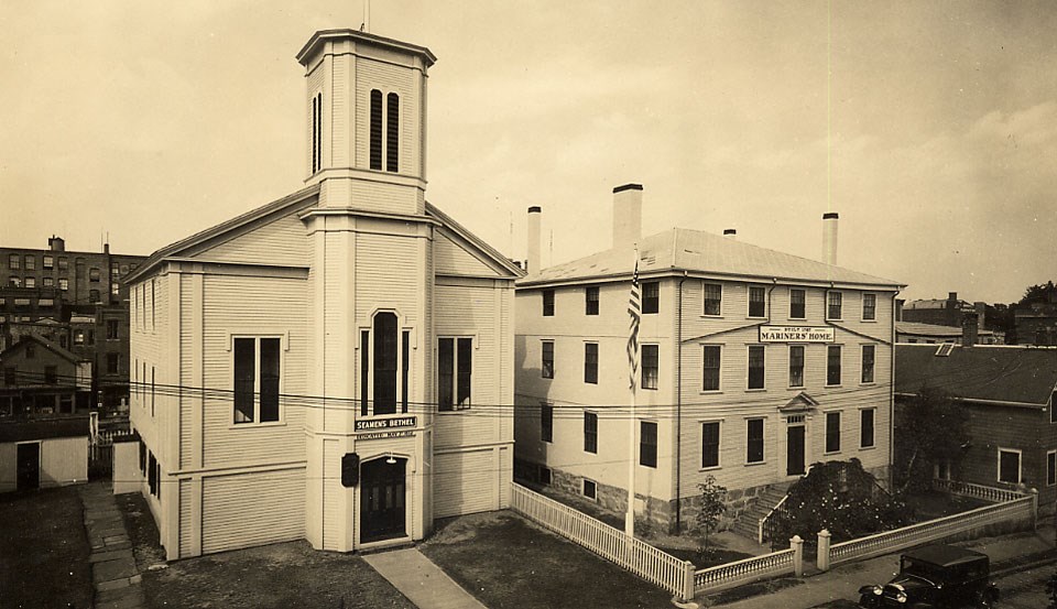 Sepia tone historic photo of Seamen's Bethel and Mariners' Home