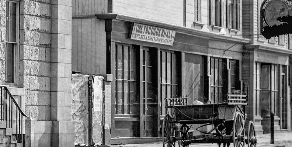 Black and white photo of the Tobey Coggeshall building