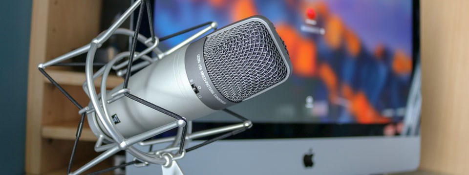 Podcast microphone on a desk
