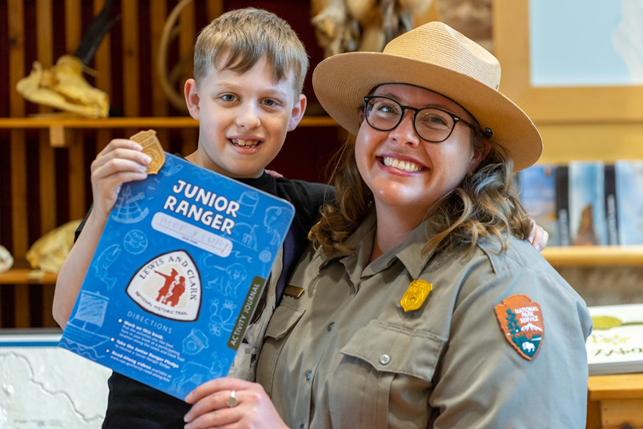 Lewis and Clark Junior Ranger Park Ranger with Junior Ranger and booklet