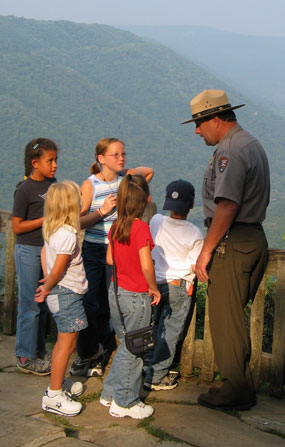 Children and ranger at overlook Children and ranger at overlook