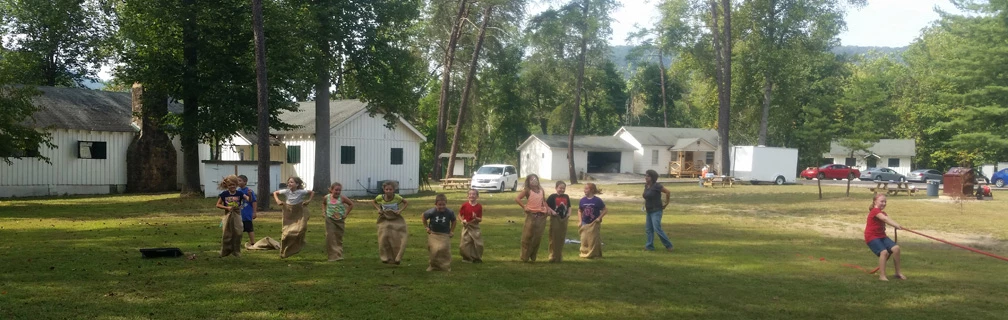Kids having a sack race