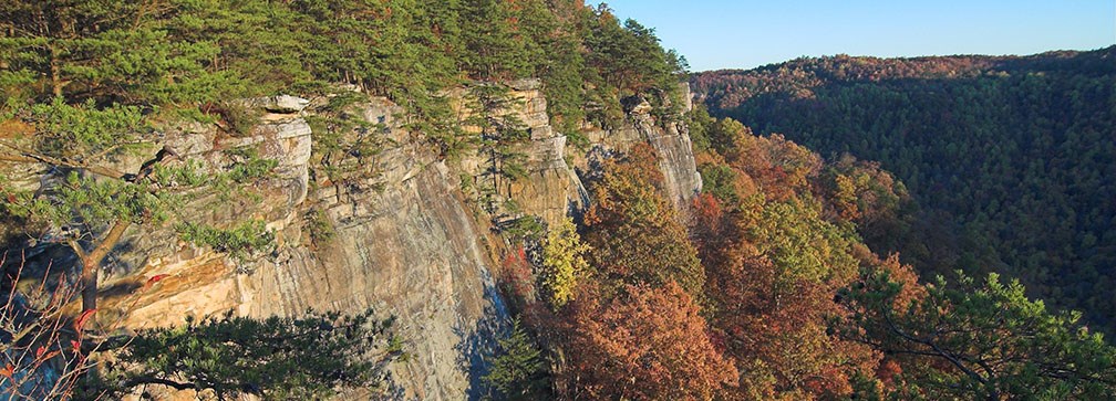long cliff with fall colors