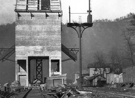 historic black and white photo of a coaling tower
