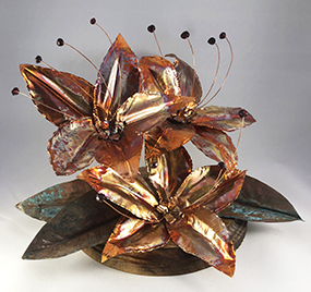 student artwork, wildflower sculpture in copper student artwork, wildflower sculpture in copper