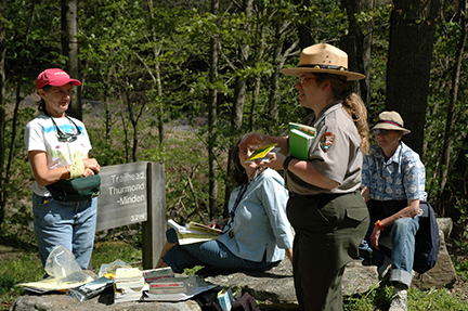 ranger with visitors ranger with visitors