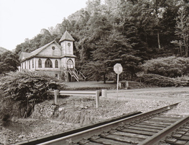 black and white photo of a church