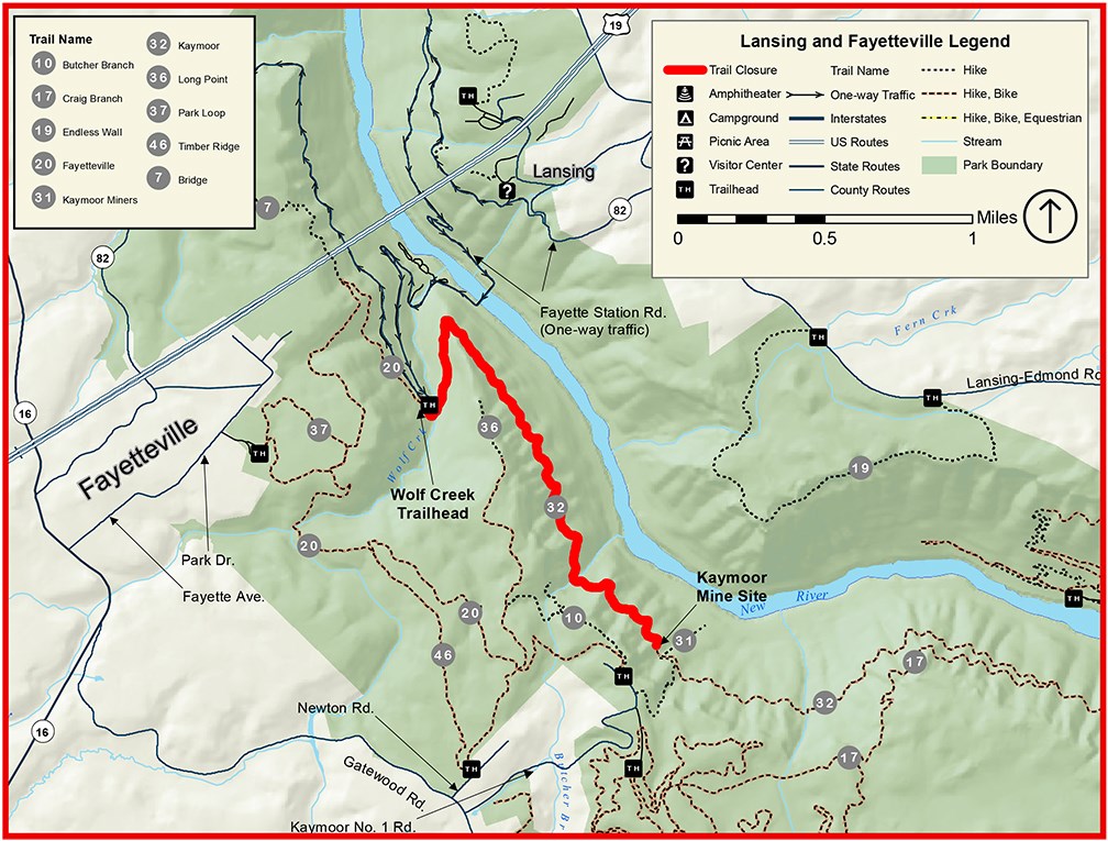Kaymoor Trail closure map