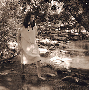 black and white photo of living history interpreter