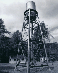 black and white photo of water tank