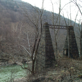 The bridge piers at Nuttallburg overlook the turbulent waters of the New River