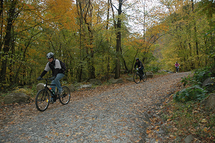 bicyclists on a trail bicyclists on a trail