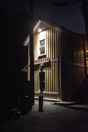 railroad depot at night
