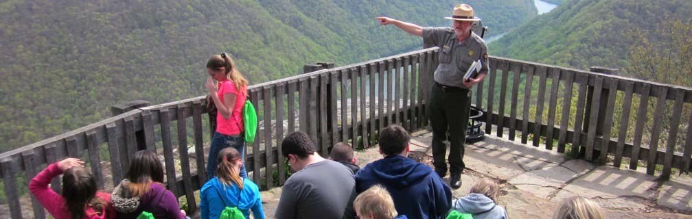 Ranger with students at overlook