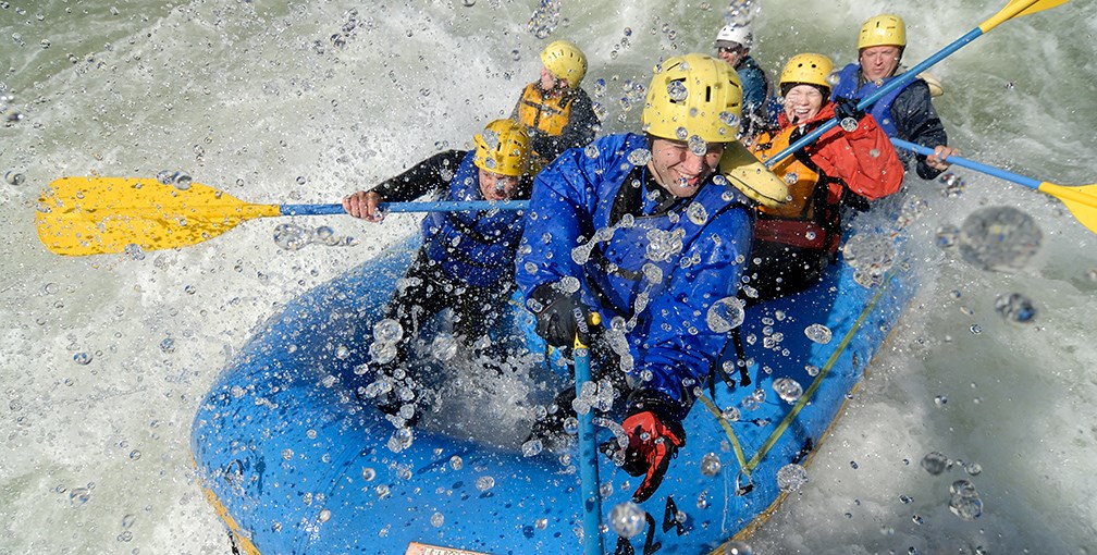 close up of whitewater rafters