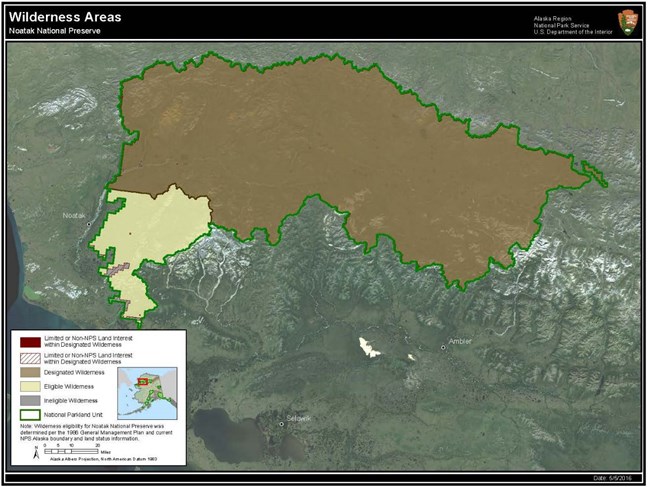 Map depicting the wilderness area of Noatak National Preserve